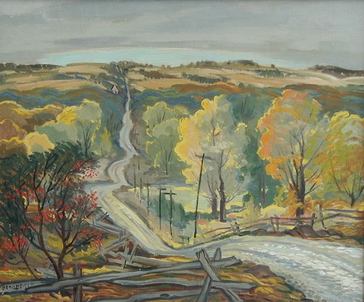 ‘Inglewood Road, Caledon Mountain’ (c.1950) by George Broomfield. Oil on canvas. Collection of the Art Gallery of Peel. Gift of the Art Gallery of Peel Association.