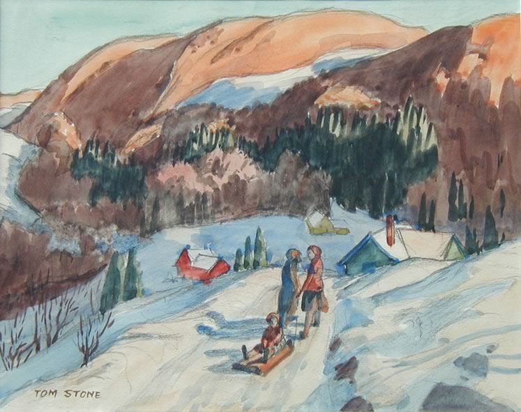‘Early Days at the Forks of the Credit’ (c.1930) by Tom Stone. Water­colour on paper. Collection of the Art Gallery of Peel.