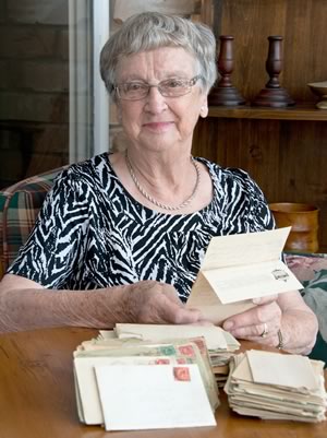 Betty Ward, the youngest of Charles Thomas’s five children (b.1933) is the keeper of his diaries, letters and war memorabilia. Photo by Pete Paterson.